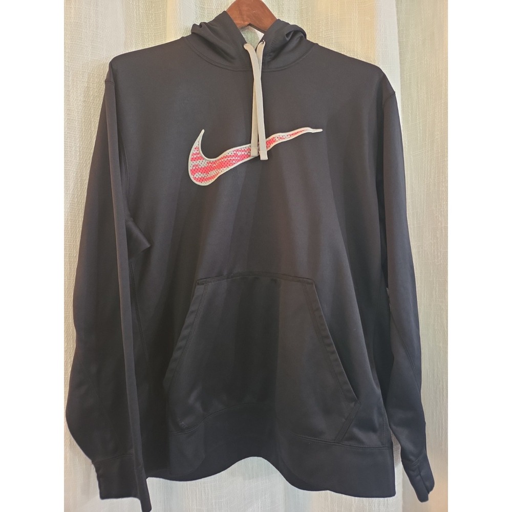 Nike Therma-Fit Size XL Pullover Hoodie Black Pink Casual Sweatshirt 80s Vibe